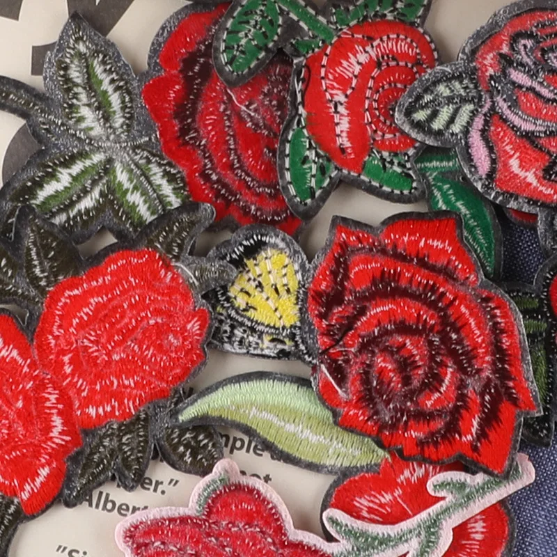 Retro Red Rose Floral Embroidery Patches Cloth Stickers DIY Handmade Sew Ladies Clothing Coats Bag Badge Wedding Dress Appliques