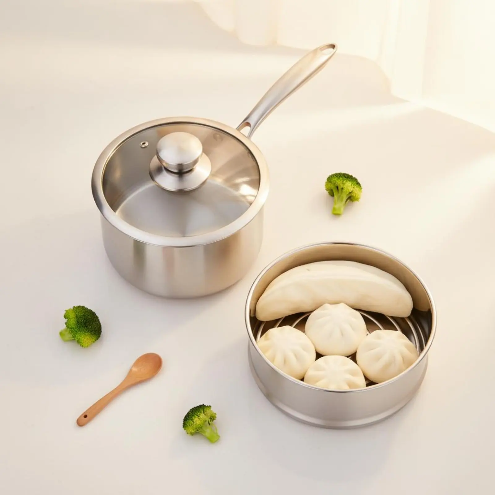 Small Milk Pan Versatile Infant Meals Cooking Pot Stainless Steel Saucepan with Steamer Fast Heat Conduction for Dorm Room