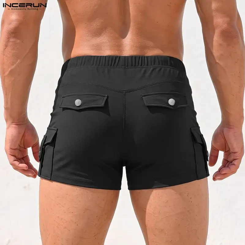 INCERUN Men's Short Solid Color Joggers Elastic Waist Pockets Men Bottoms Summer Streetwear Casual Shorts For Man Workout S-2XL