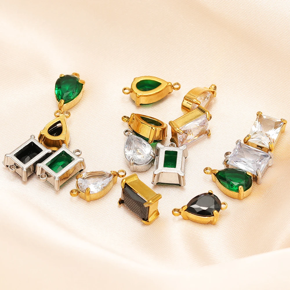 5Pcs Stainless Steel Black Green Zircon Pendants Transparent Crystal Charms for DIY Delicate Necklace Jewelry Making Wholesale view 3