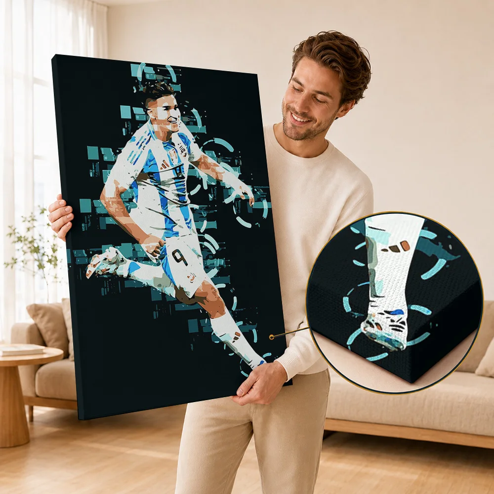 Julian Alvarez Argentine Football Player Framed Canvas Print Posters Personalized Photo Wall Art For Sports Room Birthday Gift