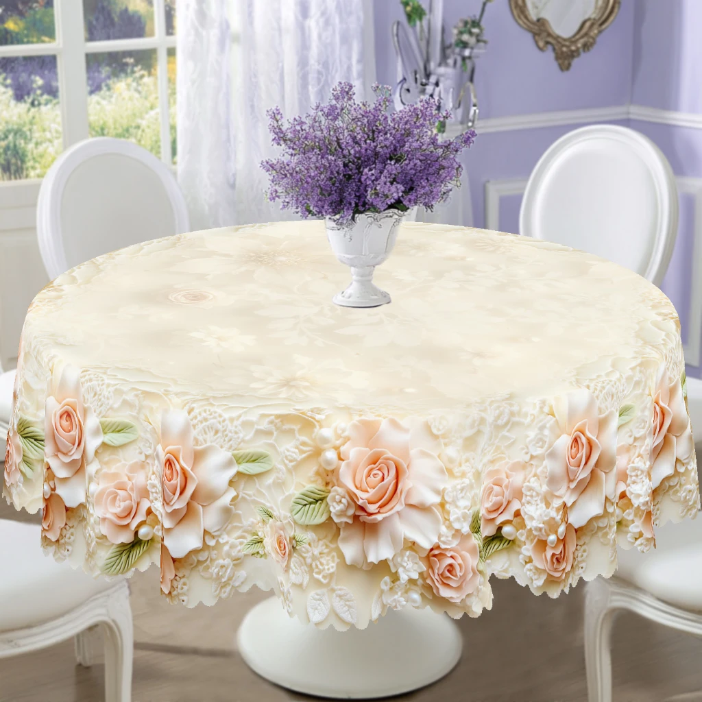 1 Piece Spring and Summer Vintage 3D Rose Pattern Printed Round Tablecloth, French Elegant Floral Print Rectangular Tablecloth, Home Kitchen Table Cover, for Indoor and Outdoor Use, Home Decoration, Suitable for Valentine's Day, Mother's Day, Weddings, Birthdays, Anniversaries