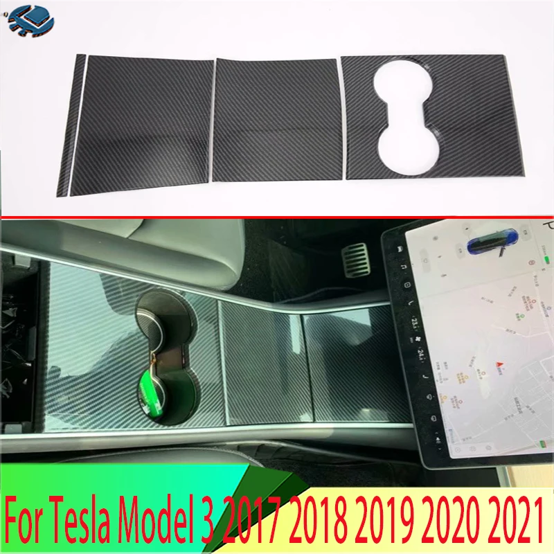 

For Tesla Model 3 2017-2022 Carbon Fiber Front Center Console Cup Drink Holder Cover Trim Bezel Frame Molding Garnish