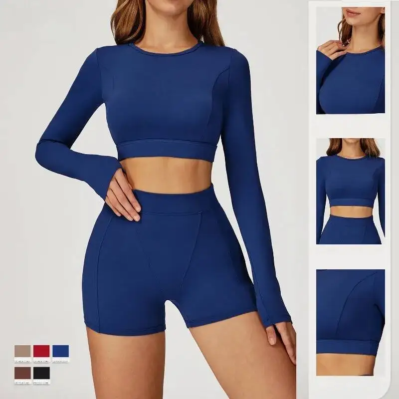 

Women S New Nude Yoga Top Tight Fitting Shock Absorbing Round Neck Slim Fit Long Sleeved Outdoor Sports Running And Fiess Suit