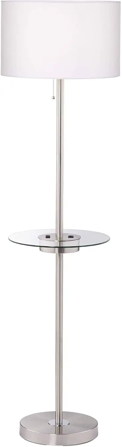 Modern Floor Lamp with Tray USB and AC Power Outlet on Table Glass 60.5