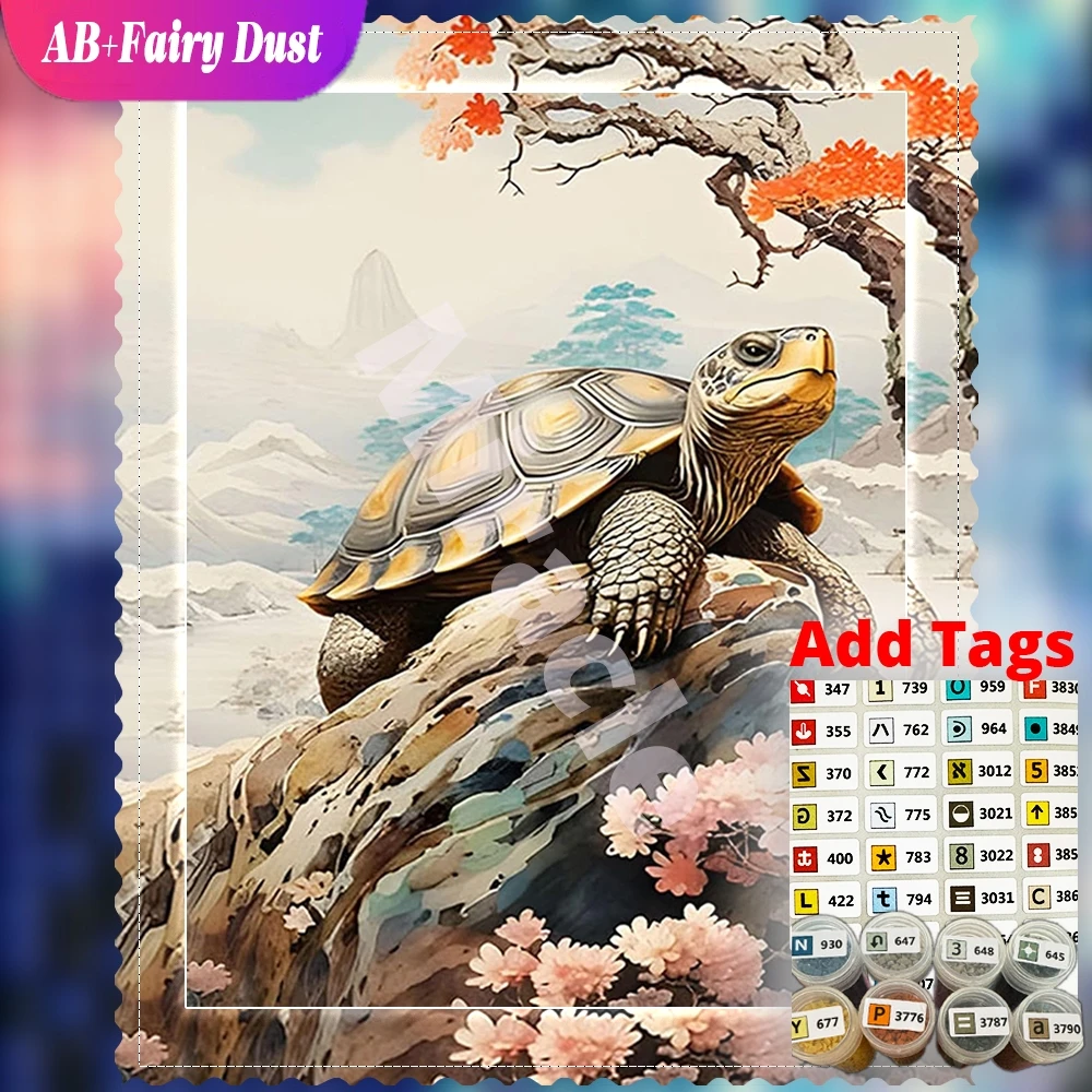DIY Diamond Mosaic turtle oriental painting Full Square Round Classical Art AB Fairy Dust Animal Embroidery Wall Decor
