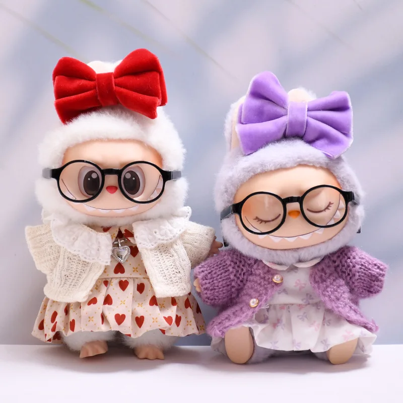 15cm/17cm Labubu I II Doll Clothing Bow Spring Outing Skirt Set Sitting Party Plush Doll Clothing Accessories