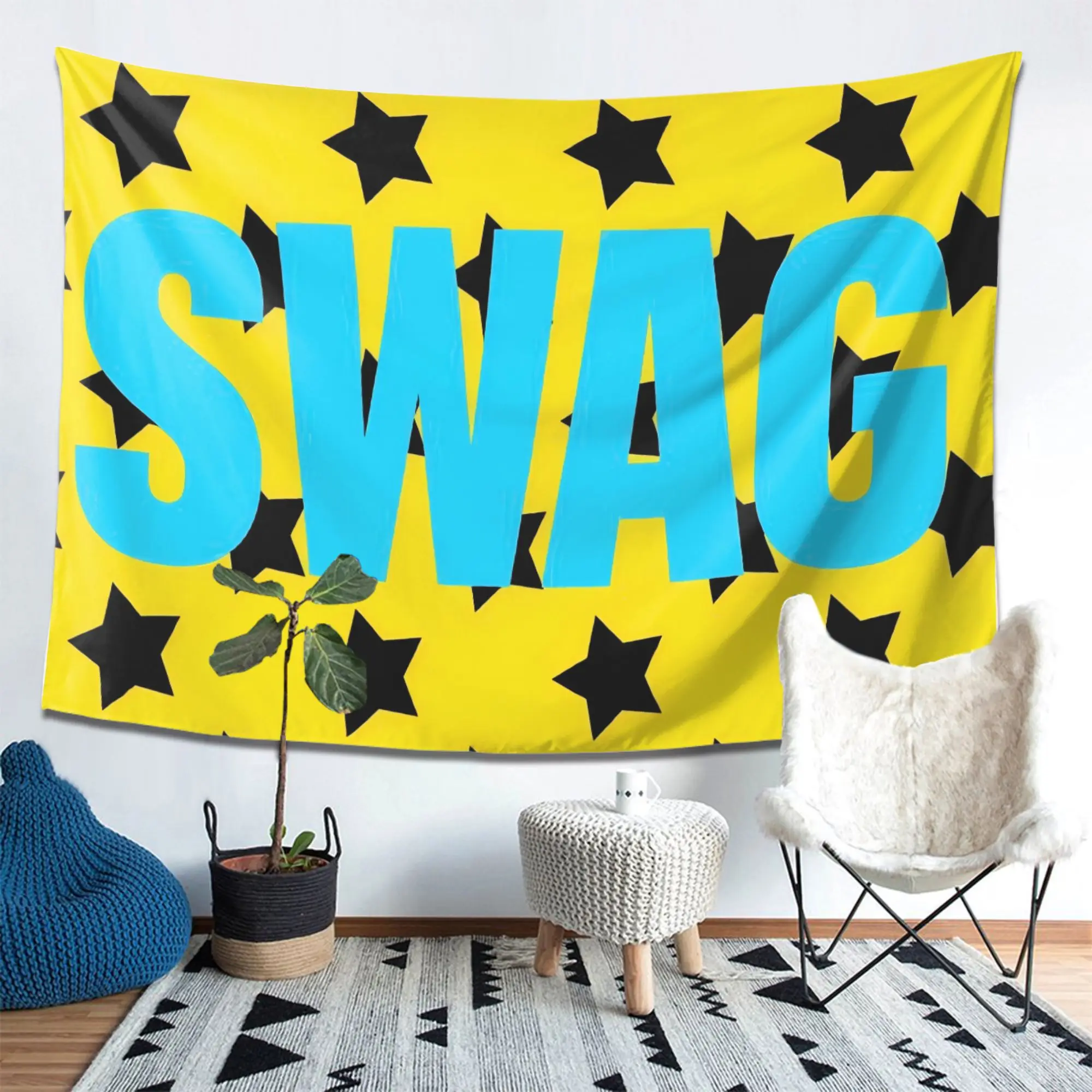 VIKAMA Star SWAG American Trendy Cool Tapestry, Yellow Blue Contrasting Pop Wall Hanging for Bedroom Living Room