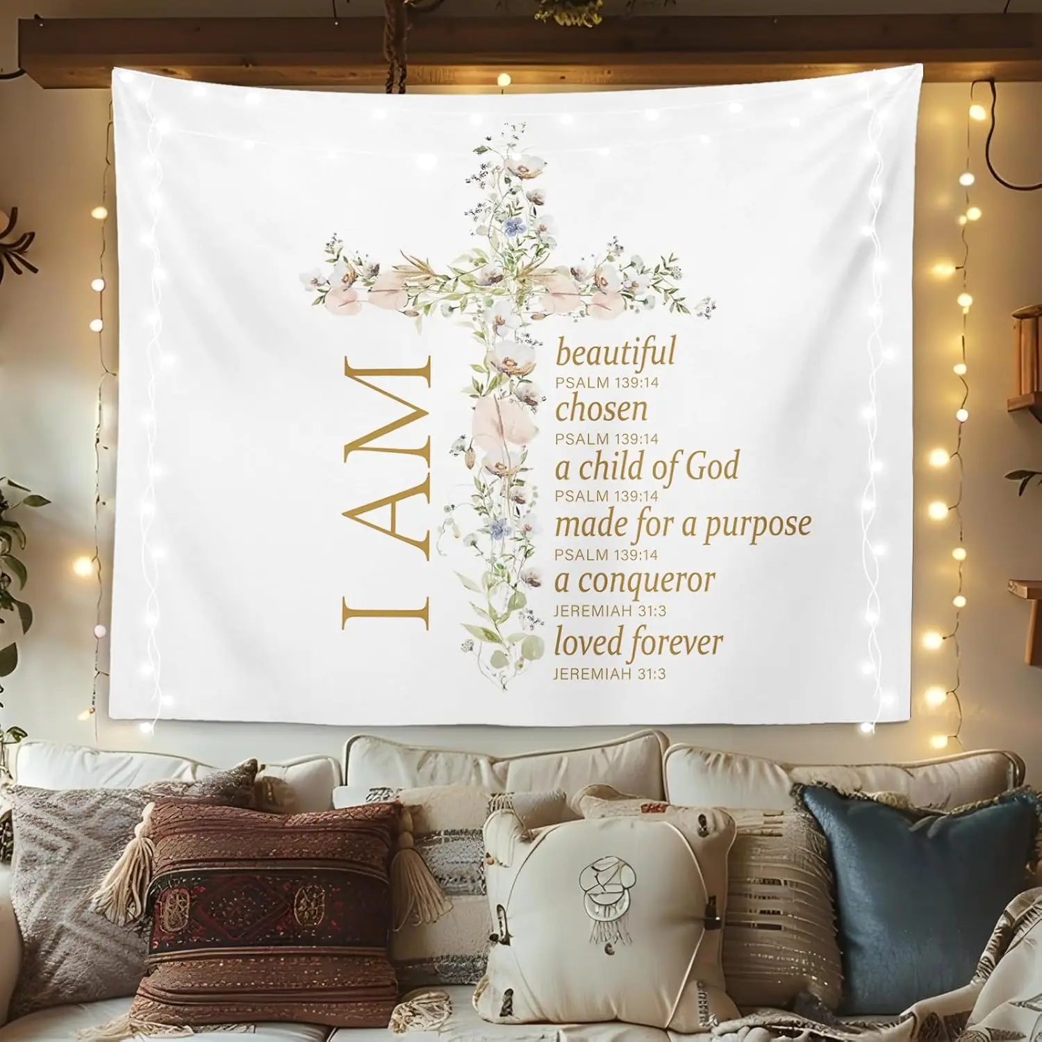 Christian Bible Verse Tapestry Wall Hanging, Christian Scripture Wall Art Decor, Bible Verses Wall Decor for Prayer Room Church
