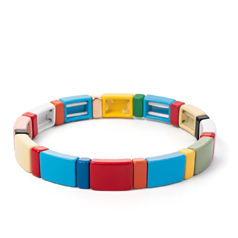 Colorful Beads Enamel Bangle For Women Bohemain Colorful Beads Elastic Bracelets Handmade Wholesale Jewelry Sets