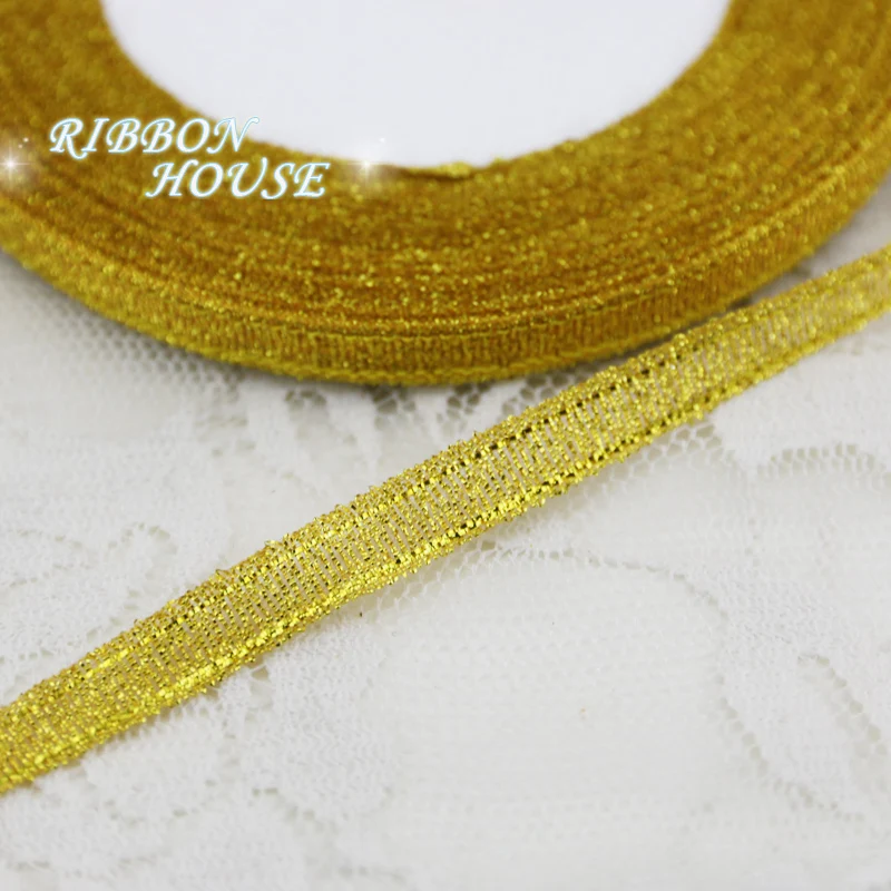 (25 yards/lot) 1/4'' (6mm) Gold polyester ribbon Christmas packaging ribbon high-grade quality squares ribbons