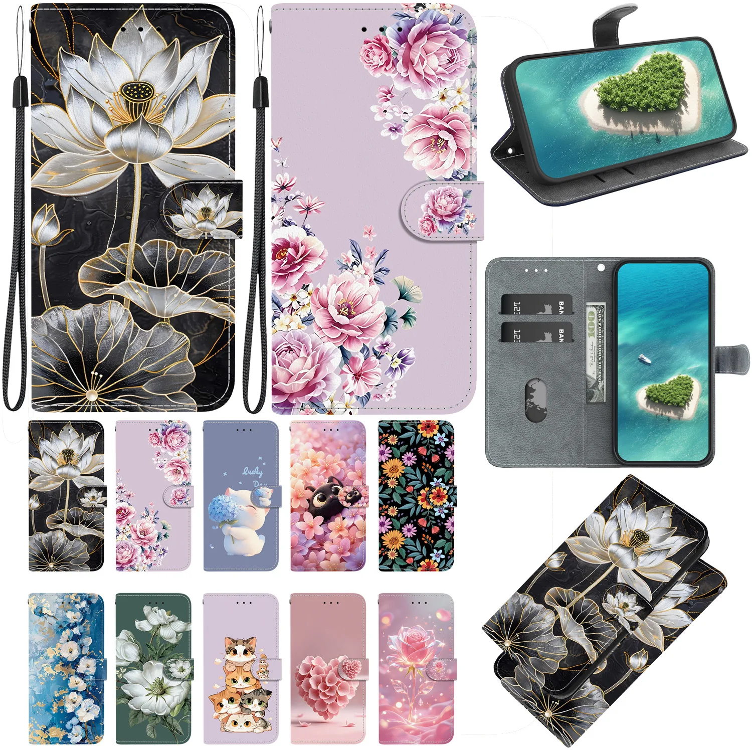 Leder-Handyhülle für Nokia 1.4 2.2 2.4 3.4 4.2 5.3 5.4 6.2 7.2 X10 X20 X30 XR20 XR21 G42 C20 C21 Plus mit Geldbörsenfunktion und Trageband