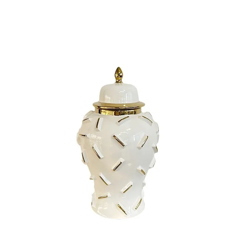 

Light luxury ceramic electroplating general vase white gold vase hotel homestay living room entrance ornament