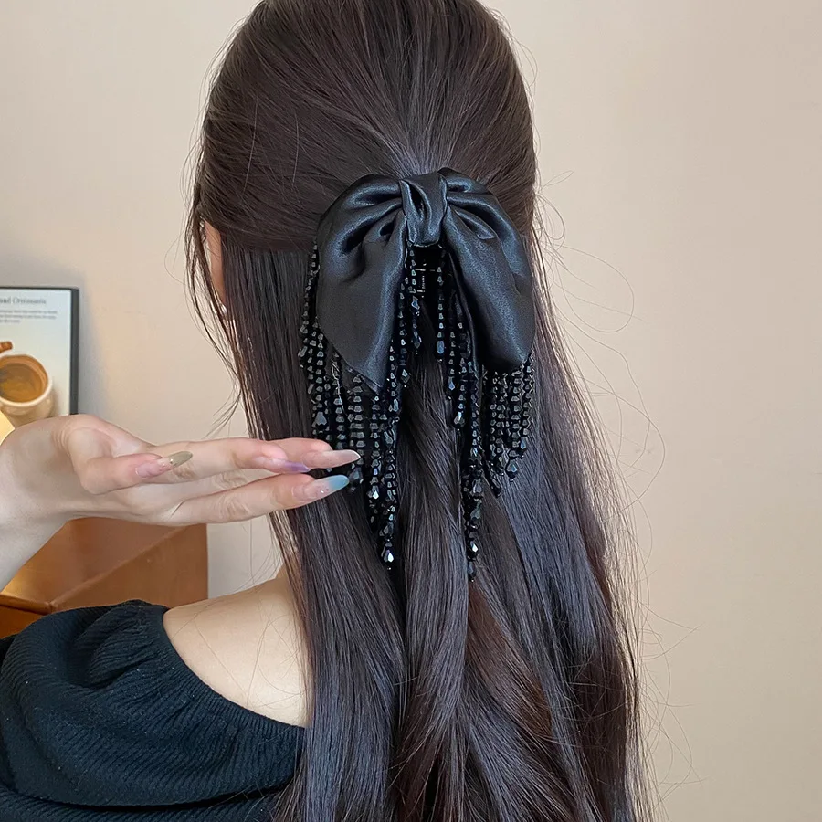 

Ribbon Bowknot Acrylic Hair Clip Clip French Elegant Water Droplet Glass Beads Tassel Shark Clips Party Wedding Accessories M