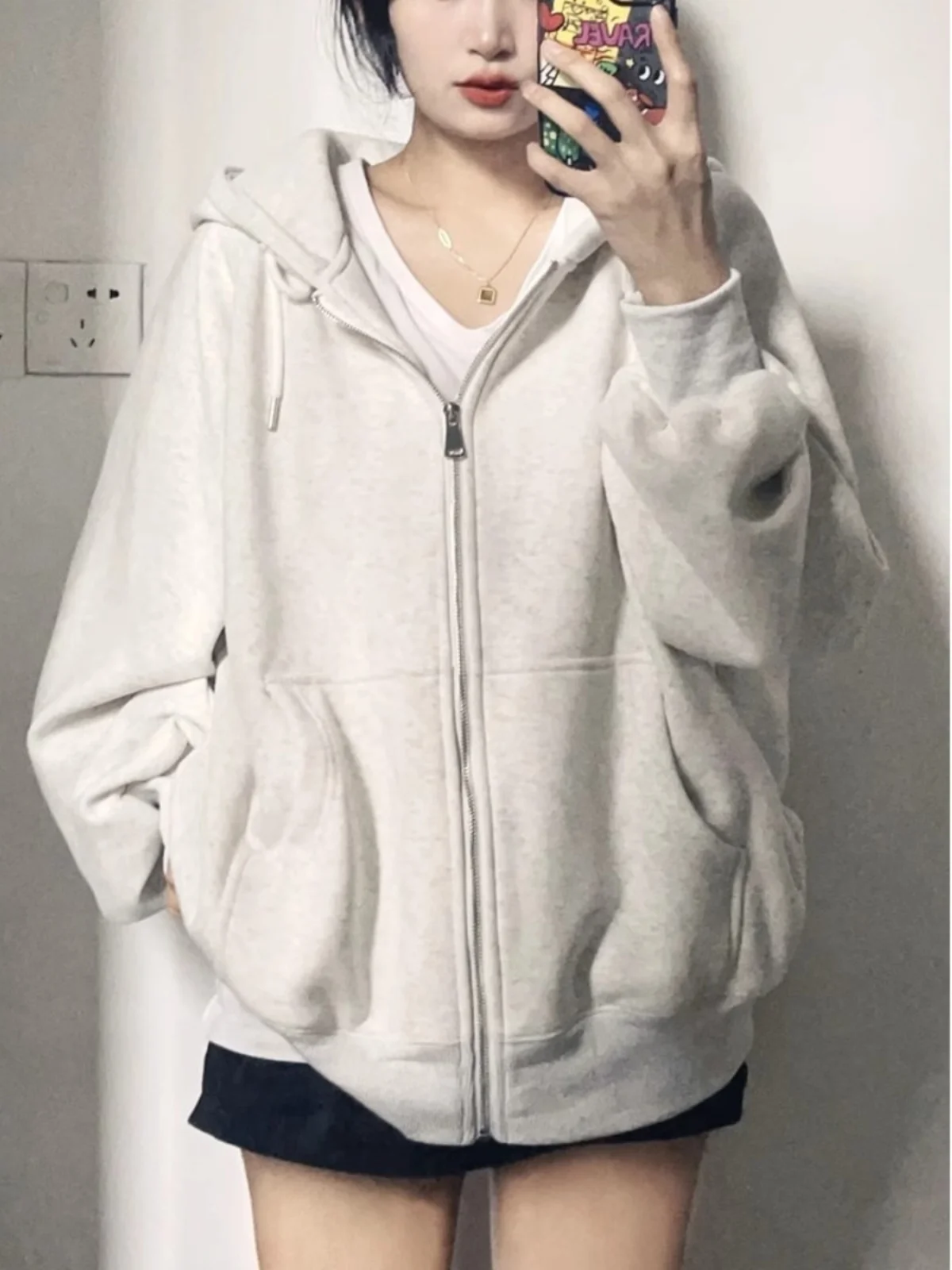 Thickened Fleece Zipper Hoodie Women's Outerwear Long Sleeve Oversized Lazy Style Autumn Winter Coat Korean Style Commute Wind