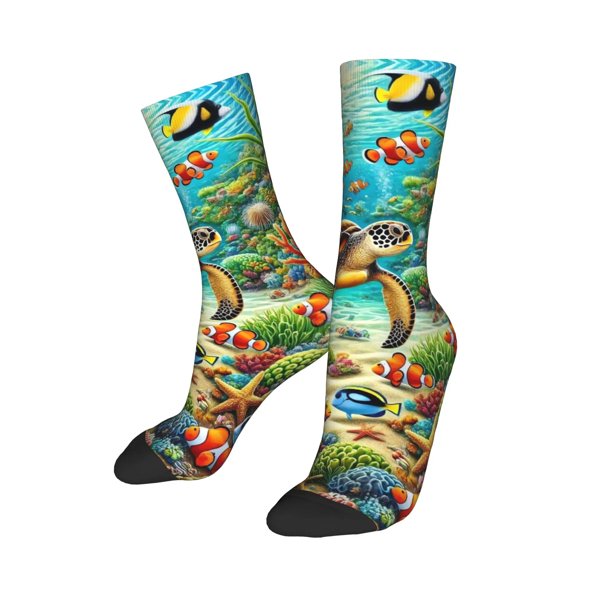 Unisex Men Socks Retro Fun Underwater Sea Turtle Art  Stockings Anti Bacterial Quality Socks Autumn Fashion Climbing Socks