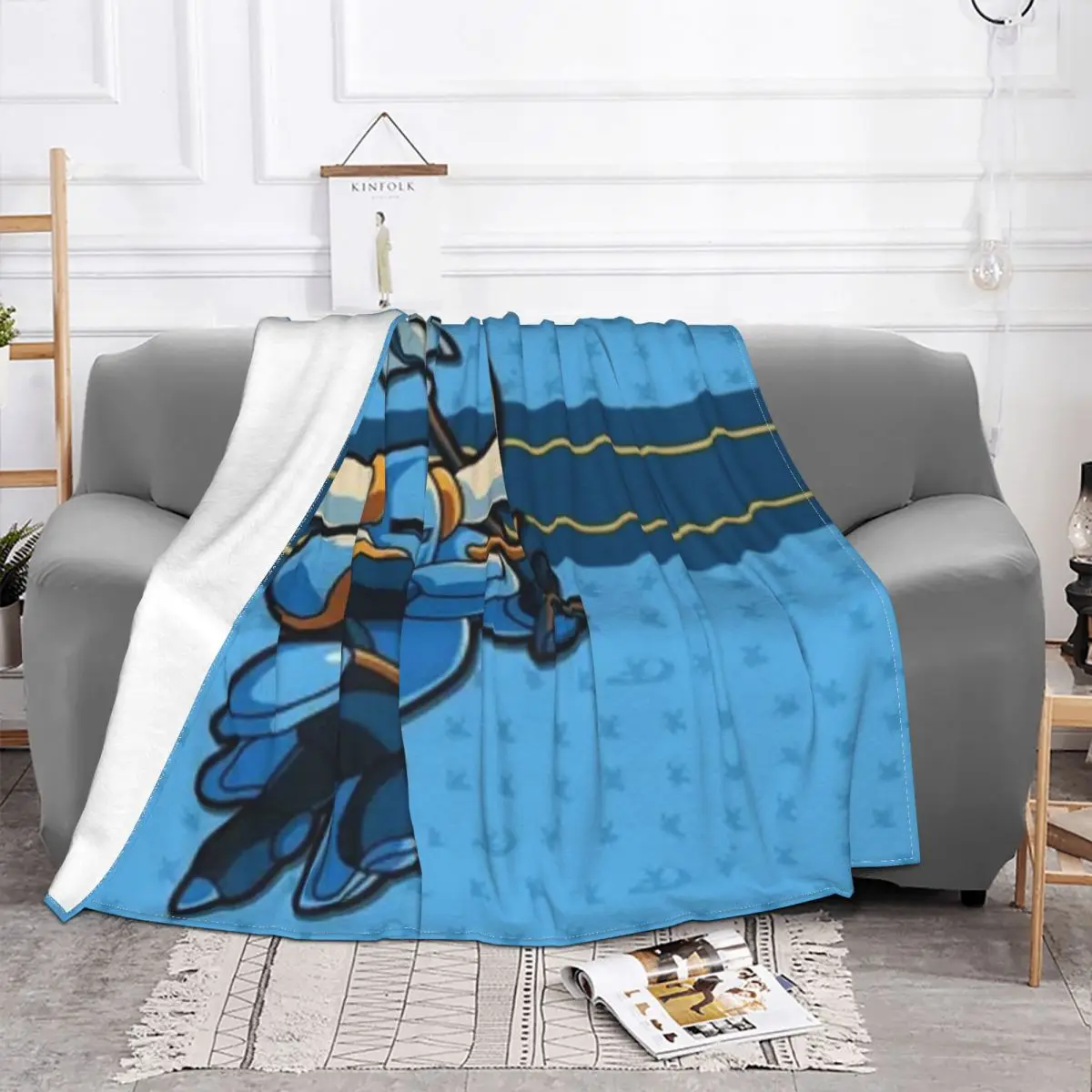 Blue Warrior Blanket Shovel Knight Fleece Velvet Autumn/Winter Multifunction Thin Throw Blankets For Sofa Plush Thin Quilt