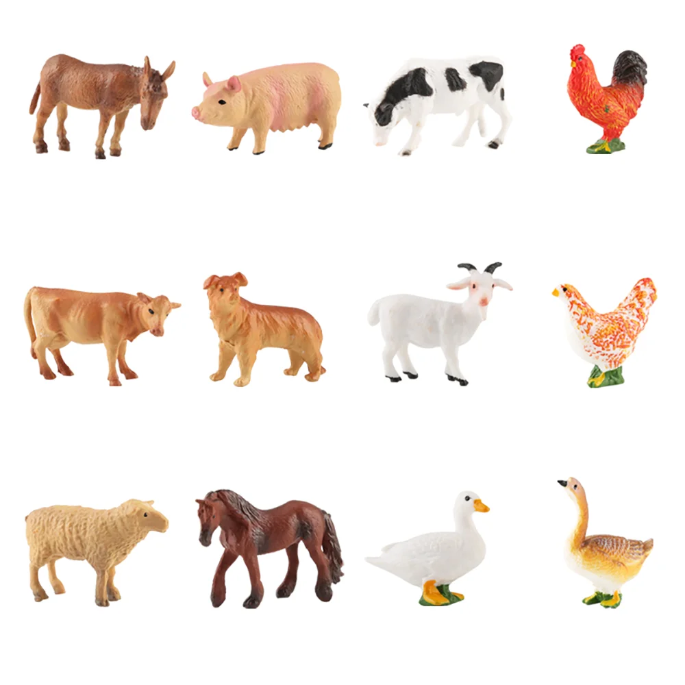 12PCS Simulation Poultry Farm Animal Model Toy Mini Duck Horse Chicken cow Figures Dolls Action Figurines Toys For Children Gift