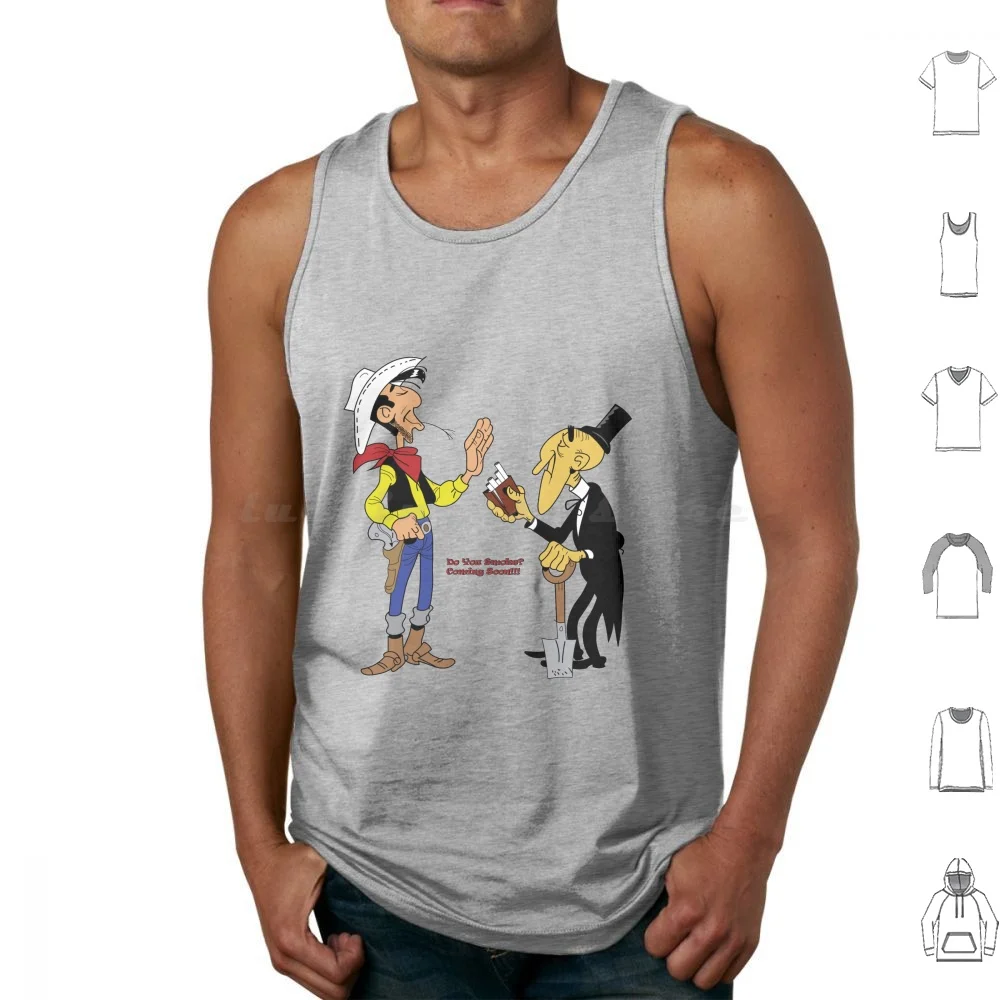 

Lucky Luke и майки, жилет без рукавов Lucky Luke, курительные сигареты, ретро мультфильм, комиксы, забавные, против курения, винтажные забавные