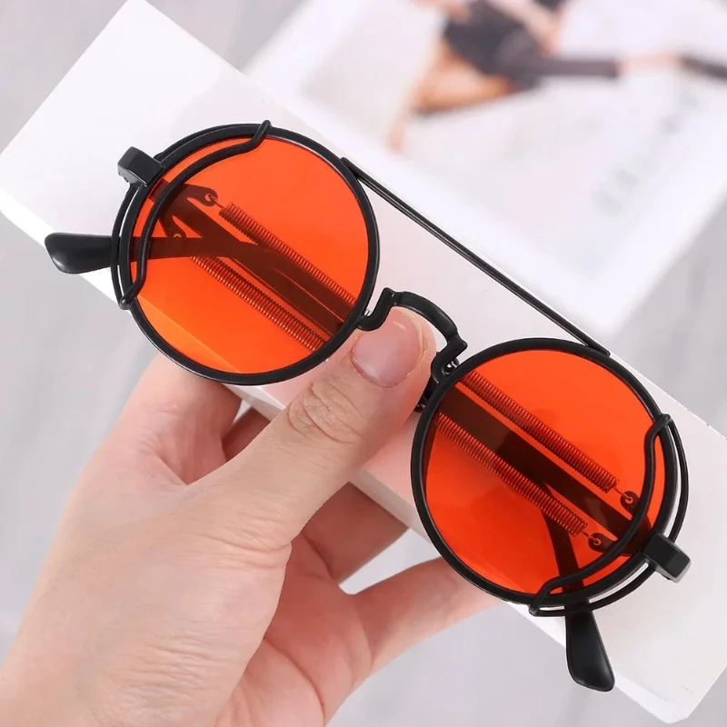 Fashion SteamPunk Sunglasses for Men and Women Round Side Mesh Style Cyber Punk Side Shiled Round Glasses Vintage Retro Eyewear