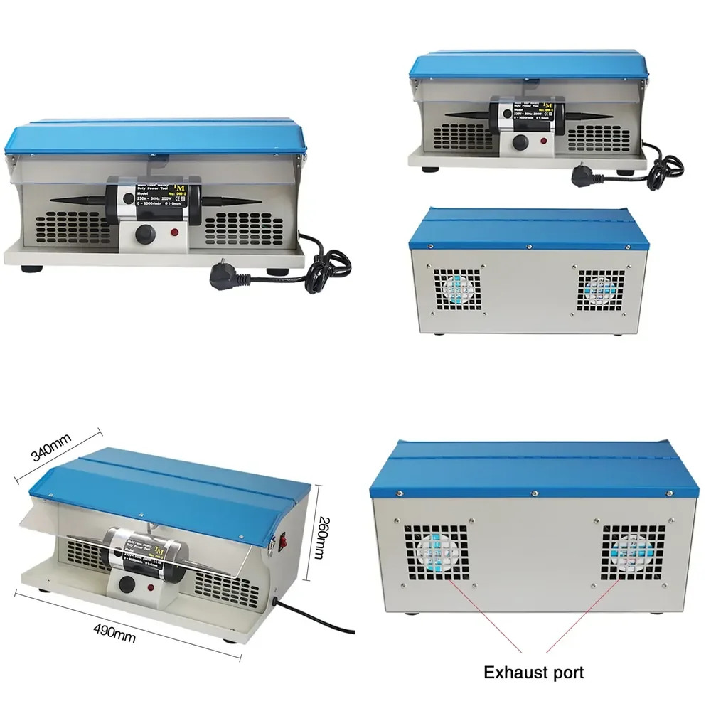 

200W High Quality Jewelry Polishing Buffing Machine 110/220V Dust Collector with Light Table Top Jewelry Buffer Polisher
