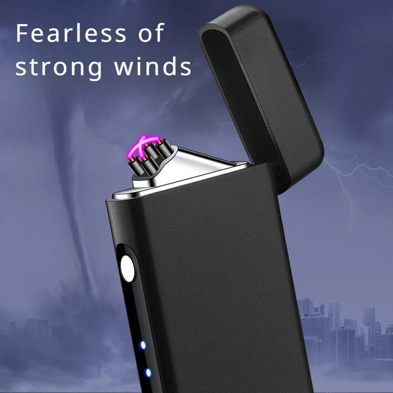 Windproof Double Arc Lighter Type-C USB Charging Lighter LED Power Display Pulse Plasma Outdoor Portable Survival ToolsLighter