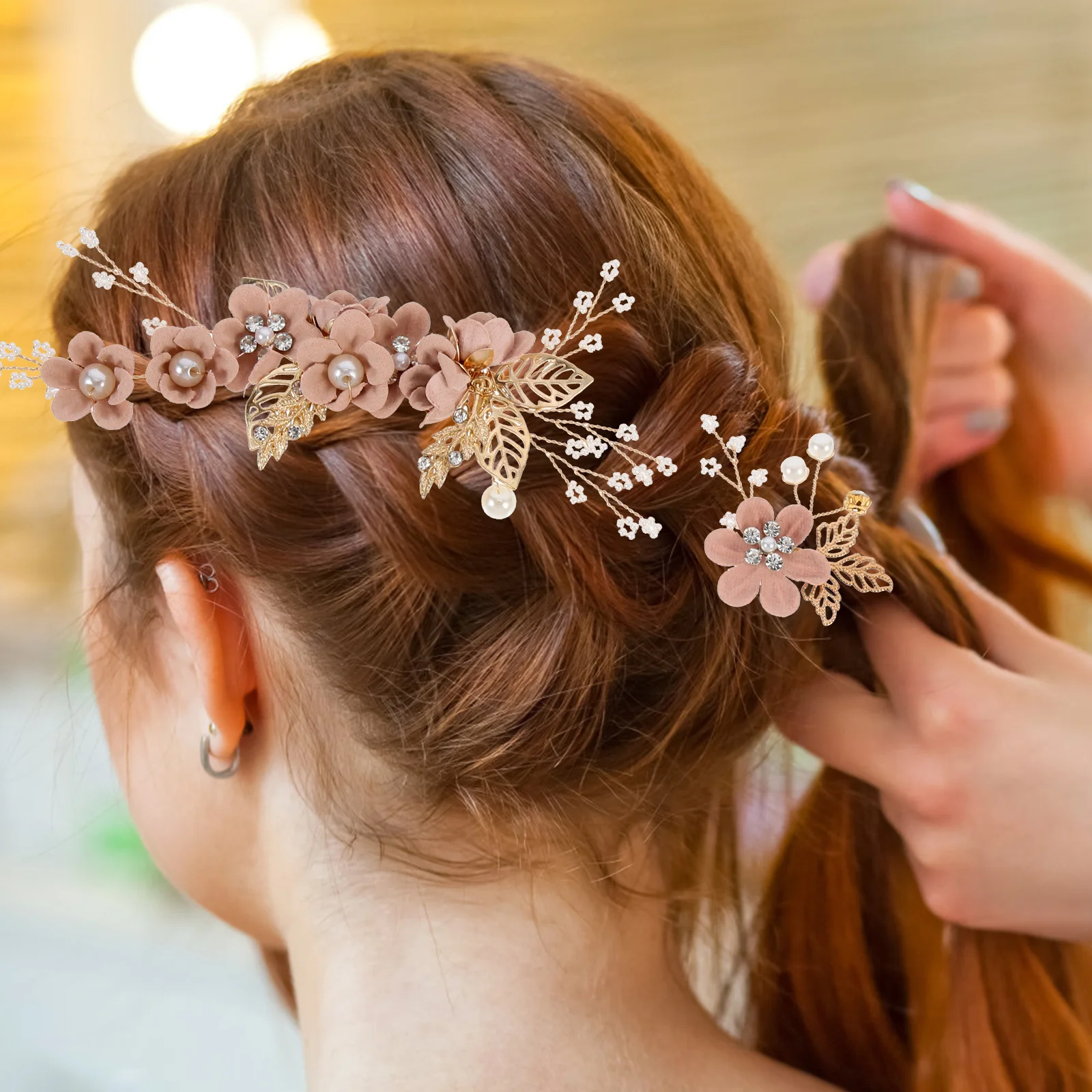 

3Pcs Flower Hairpin Set Bridal Alloy Hair Accessories for Wedding Party Bridesmaid Elegant Headdress Bridal Hairpins