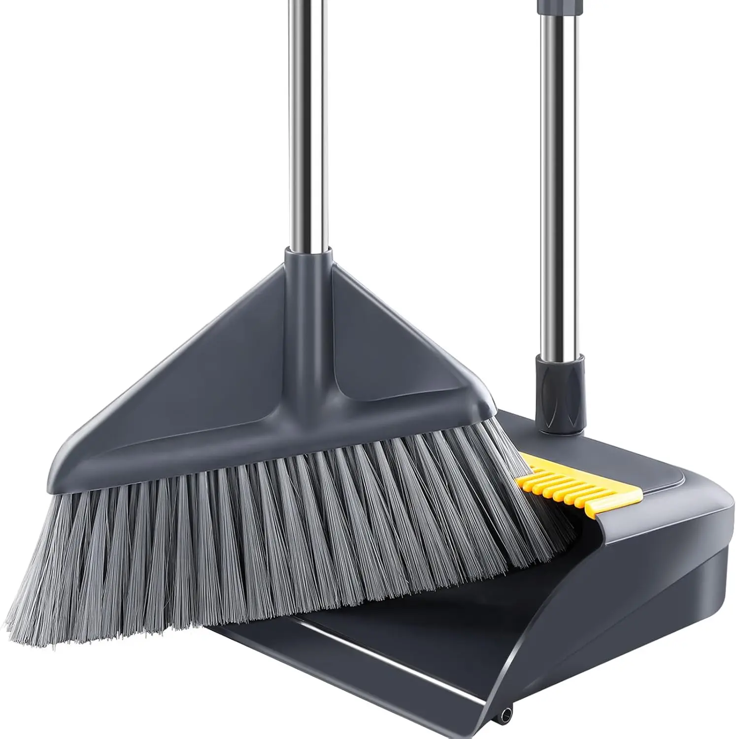 

Long Handle Broom and Dustpan Set with Metal Edge, Ergonomic Design for Home and Office Cleaning