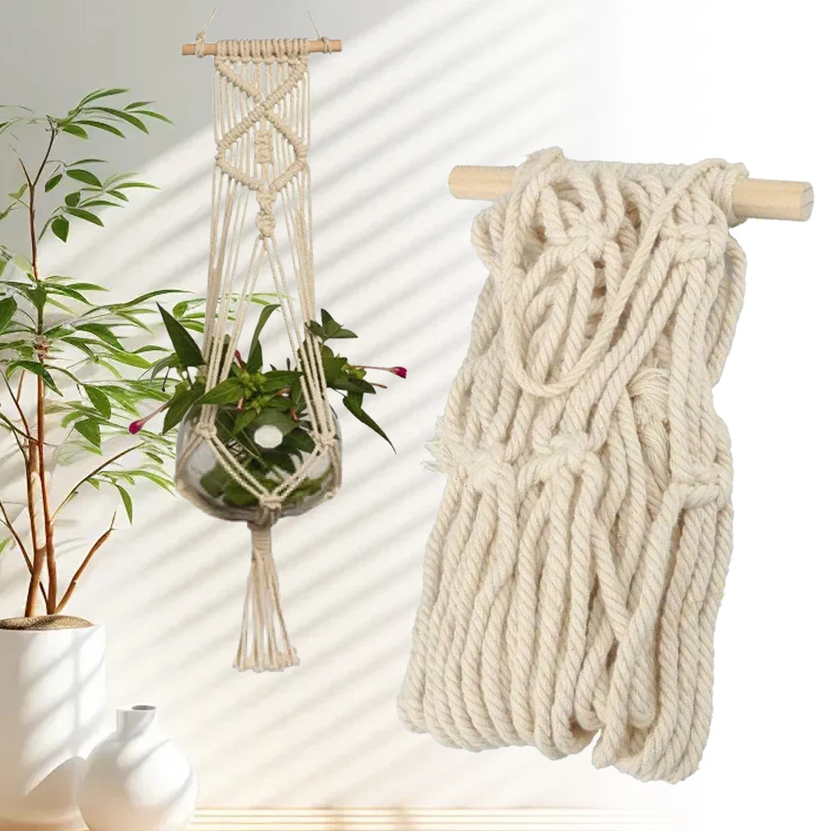 แขวนเชือกปอกระเจา Garden Planter Rack สไตล์วินเทจระงับดอกไม้ผู้ถือหม้อและวงเล็บสําหรับ Garden Greenery Decor