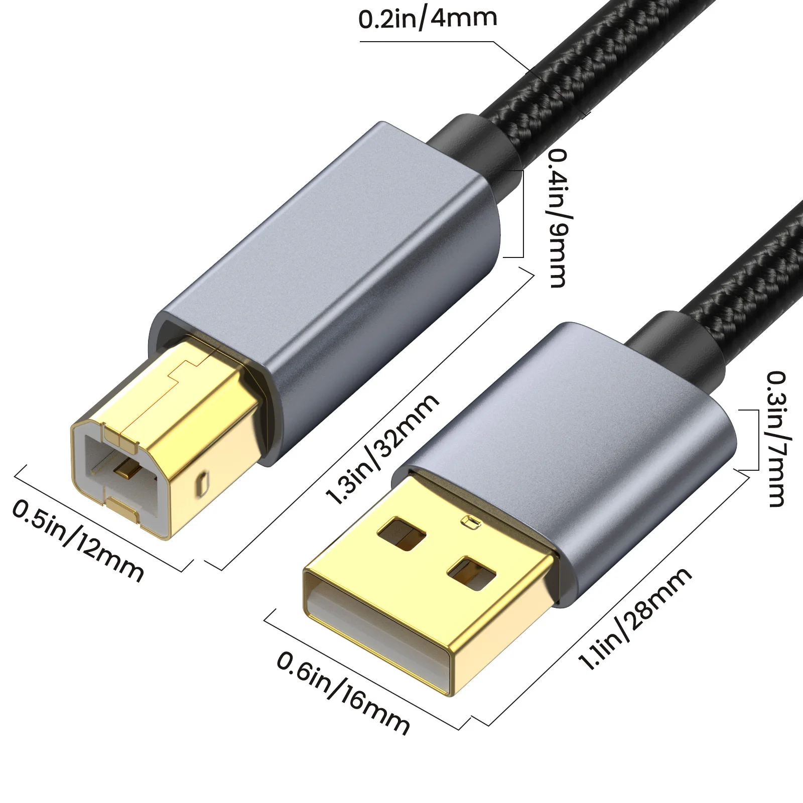 Gold USB High Speed 2.0 A To B Male Cable for Canon Brother Samsung Hp Epson Printer Cord