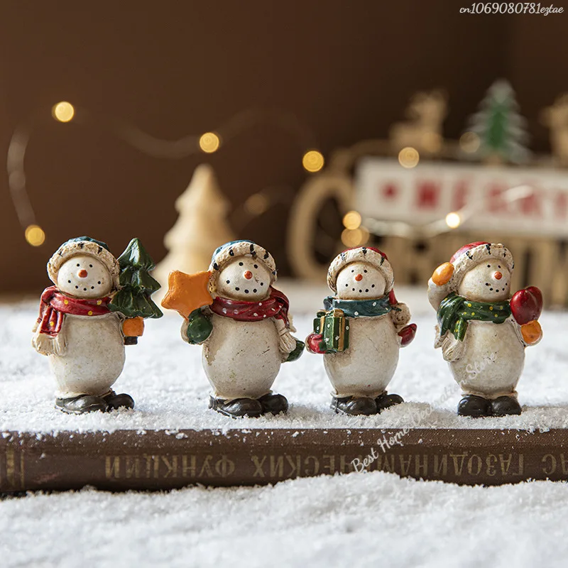 Resin Christmas Snowman Ornament Painted Creative Desktop Ornament Figure Statue Mini Snowman Xmas Decoration