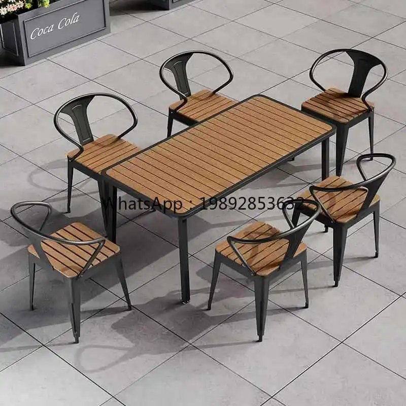 HYS Outdoor Garden Balcony Waterproof Sunscreen Table and Chair Combination Outdoor Plastic Wood Rooftop Courtyard Leisure Chair