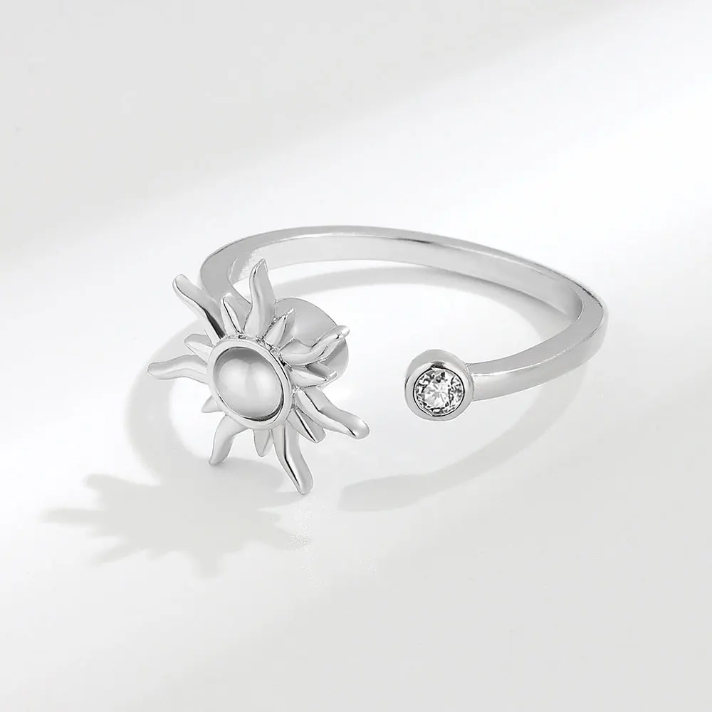 Women's Adjustable Crystal Flower Fidget Ring