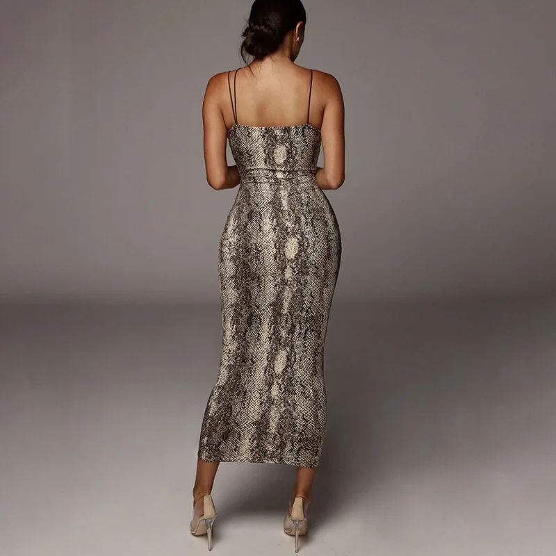 2024 Leopardenmuster ärmelloses V-Ausschnitt sexy Midikleid Frühling Damenmode Streetwear Weihnachtsfeier Outfits