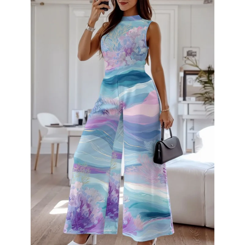 

Весенне-летний европейско-американский комбинезон без рукавов для женщин, ниша с цифровым принтом, удобный, модный, элегантный