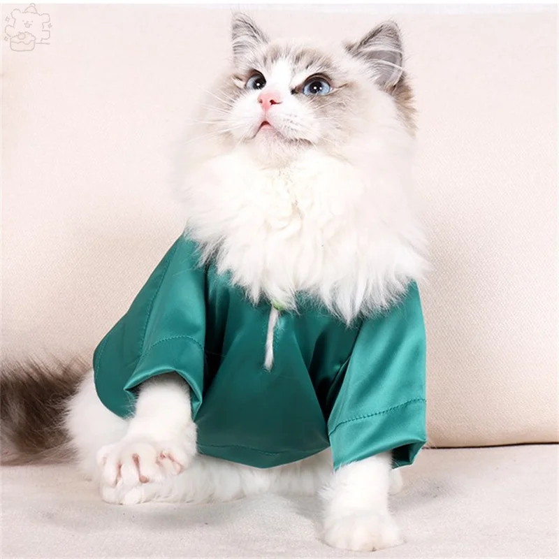 Solid Cat Wear Summer Shirt Silk Dazzle Breathable Thin Non-Stick Fur