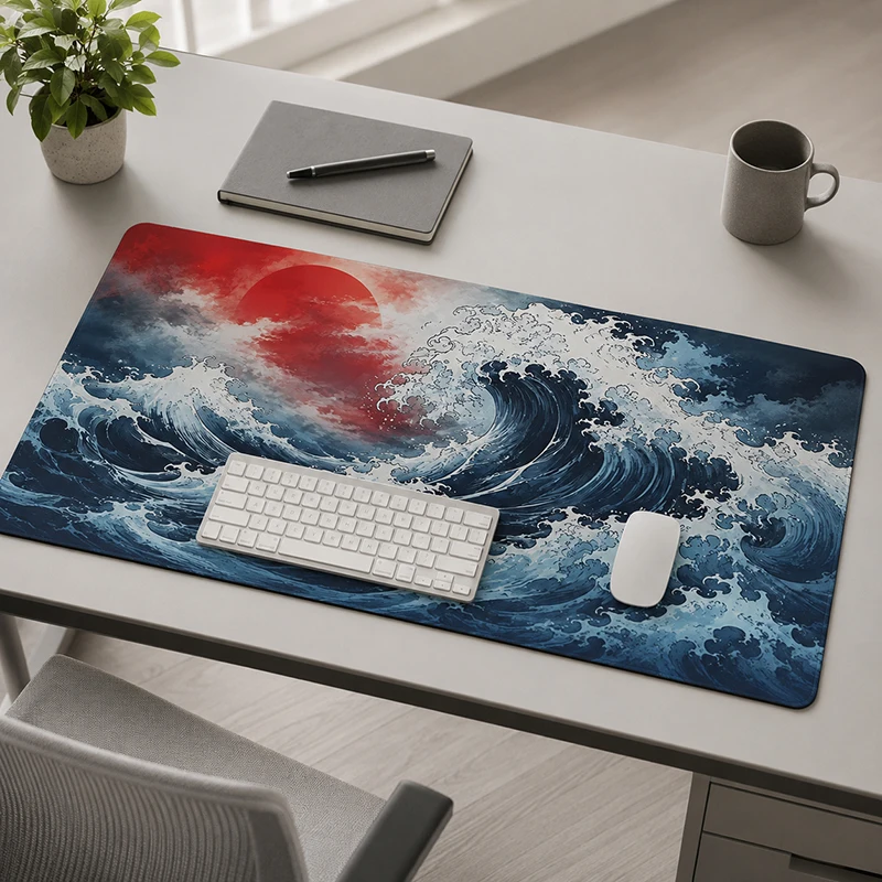 Mouse Pad Red Sun Storm Ocean Waves Gamer printon demand HD Mousepad XXL keyboard pad Soft Natural Rubber Desktop Mouse Pad