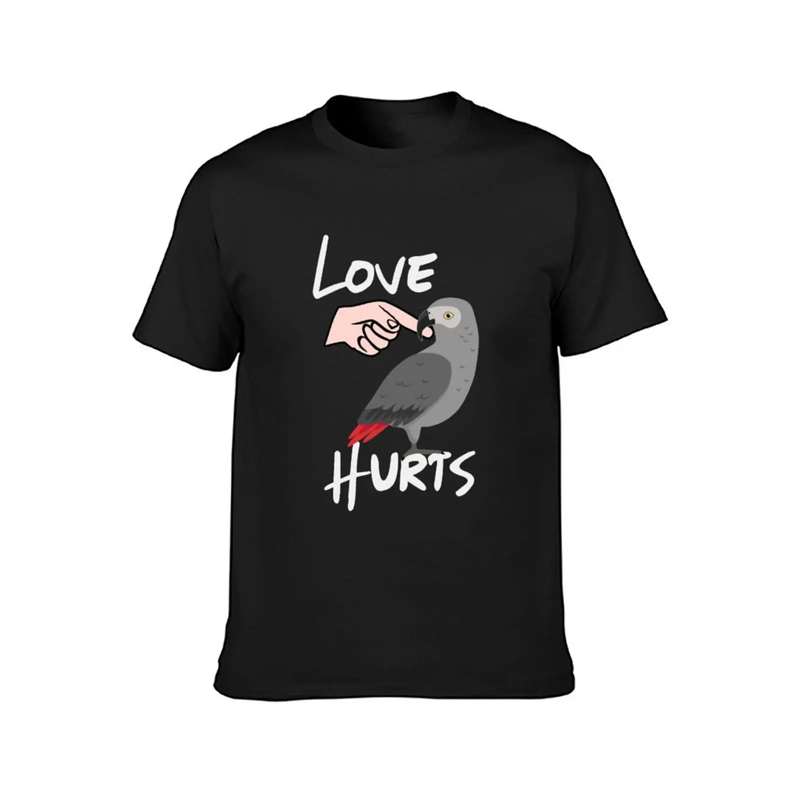 Love Hurts African Grey Parrot graphic for Valentine's Day T-Shirt kawaii clothes quick-drying heavy weight t shirts for men