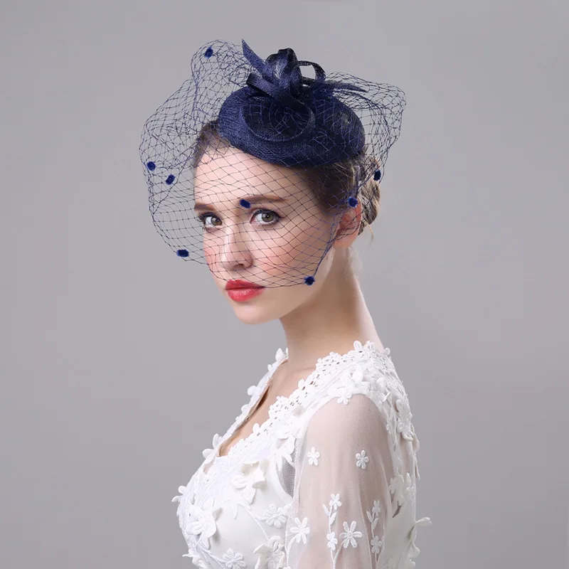 European and American Wedding Bride Hat Elegant Linen Large Mesh Vintage Hat Flower Banquet Hair Accessories Handmade