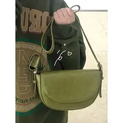 JIAERDI Vintage Green Shoulder Bag Women High Street Leather Casual Saddle Bag Handbag Female Retro Solid Crossbody Bags Ladies