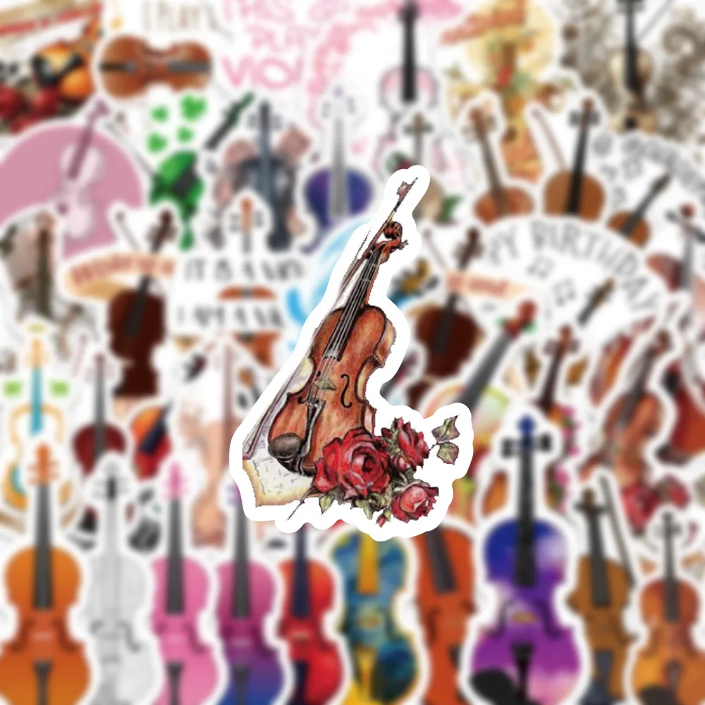10/50PCS Violin Cello Colorful Violin Notes English Slogan Cartoon Graffiti Decorative Waterproof Stickers Kids Toy