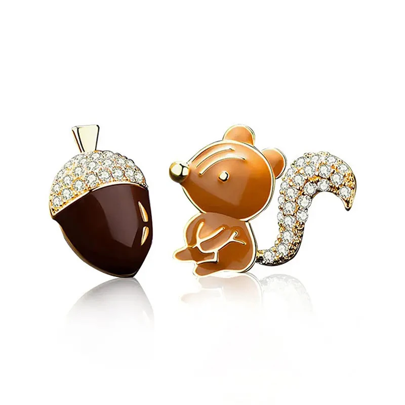 Huitan Lovely Squirrel Acorn Stud Earrings Female Dainty Creative Ear Accessories Fashion Graceful Shiny CZ Jewelry for Party