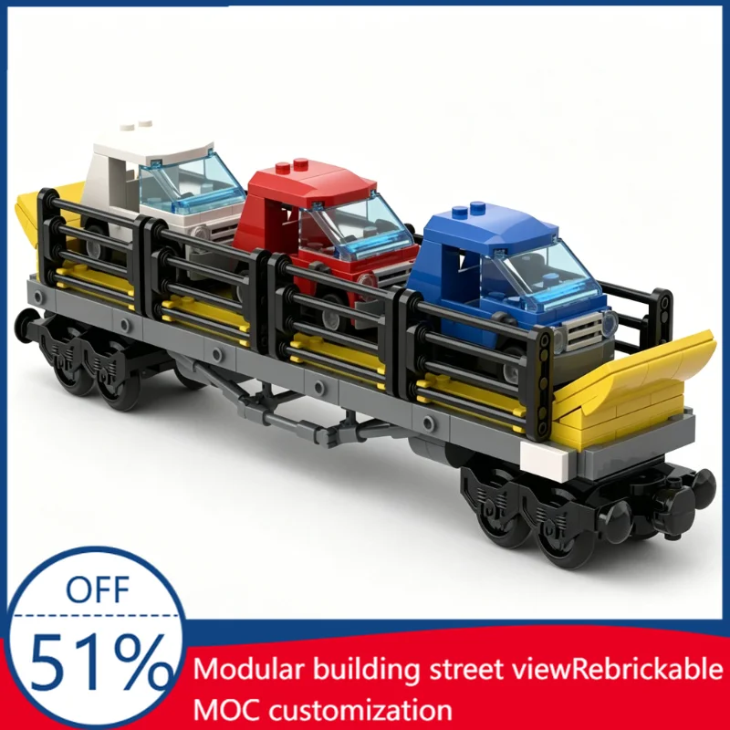 321PCS Motorail Carflat Transporter Train Wagon Building Blocks Model Custom Puzzle DIY Learning Assembly Educational Toy Gift