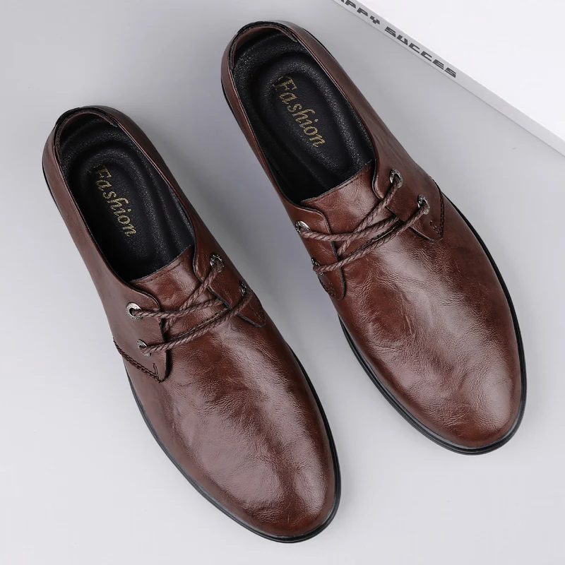 Men Plus Size Pointed Toe Dress Shoes Hot-selling Male Oxford Shoes Classic Leather Wedding Casual Shoes Derby Footwear Sneakers