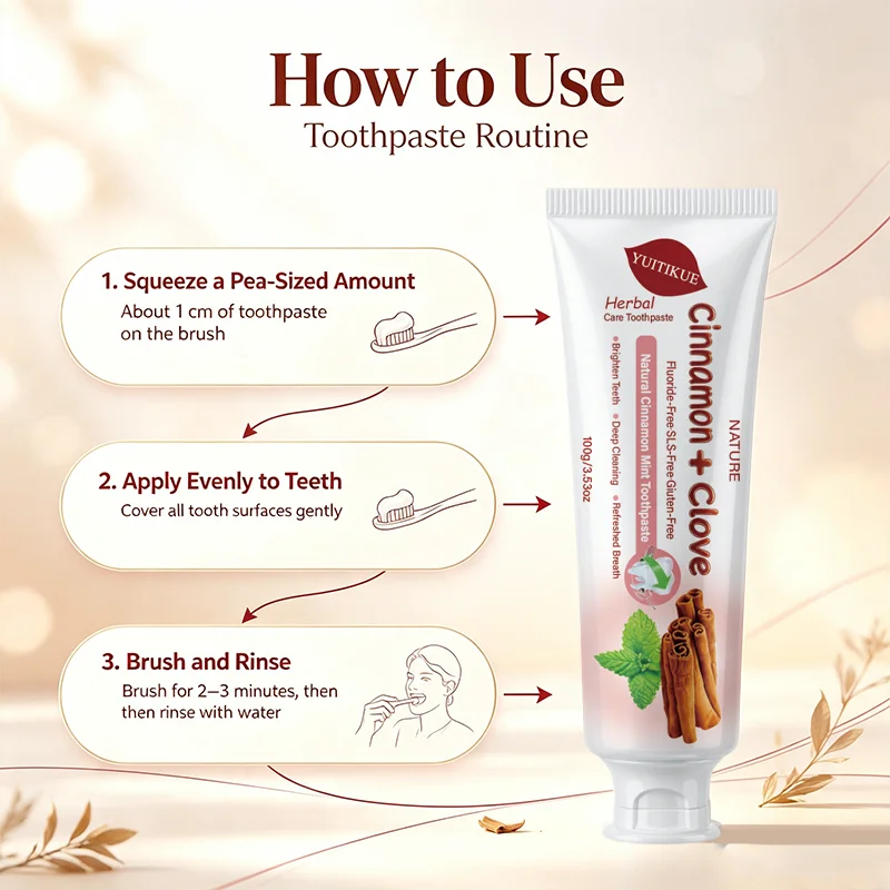 Cinnamon & Clove Herbal Toothpaste 100g Fluoride‑Free Gentle Clean Bright Teeth Mint Fresh Breath Sensitive Teeth Oral Care