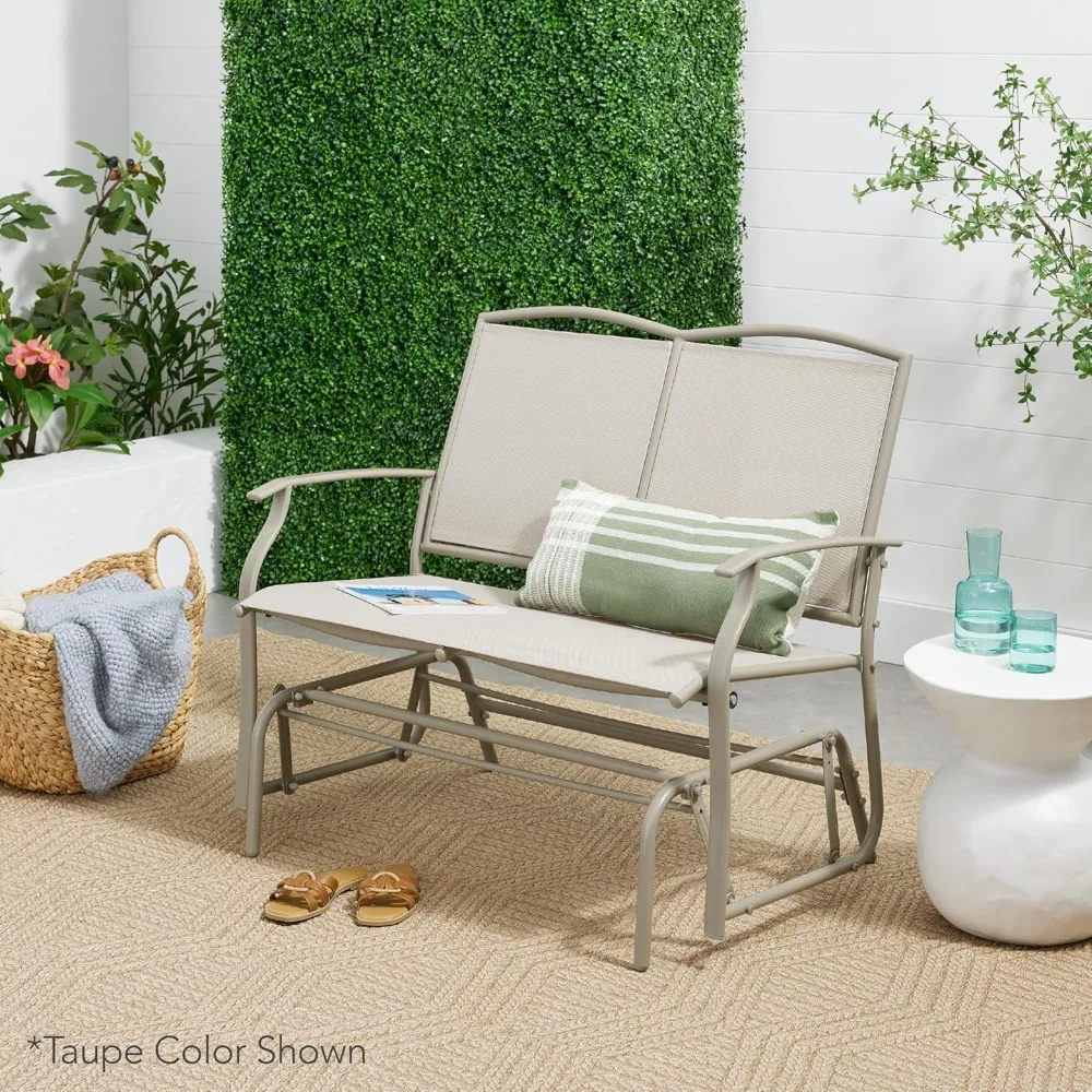 

2-Person Outdoor Patio Swing Glider Steel Bench Loveseat Rocker for Deck, Porch w/Textilene Fabric, Steel Frame
