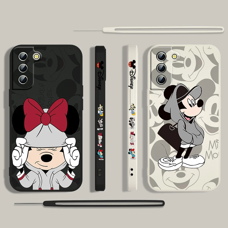 

Disney Mickey Minnie Lovers Phone Case For Samsung Galaxy S24 S23 S22 S21 S20 Pro FE Plus Ultra Liquid Left Rope Cover