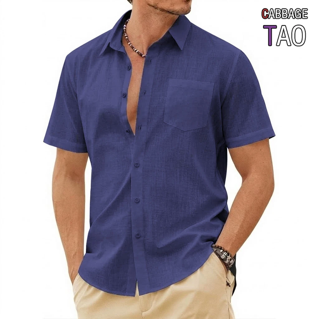 

Мужские летние премиум-рубашки с коротким рукавом: дышащие футболки, элегантные гавайские льняные хлопковые рубашки и модная уличная одежда для современных мужчин