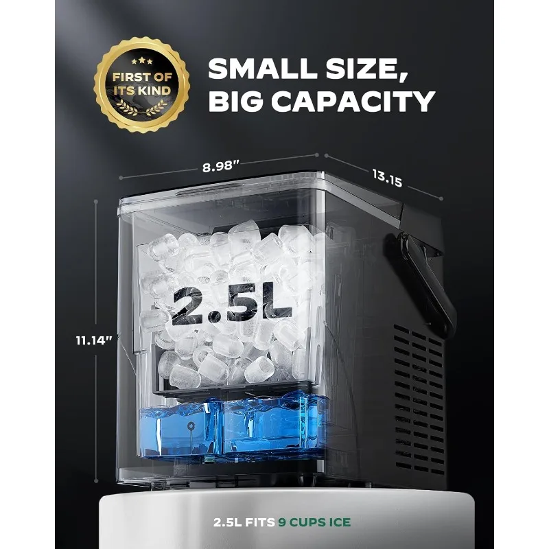 Macchina per il ghiaccio da banco Silonn, 9 cubetti in 6 minuti, cestino per il ghiaccio da 2,5 litri, macchina per il ghiaccio autopulente con controllo touch a LED, 2 dimensioni di proiettili