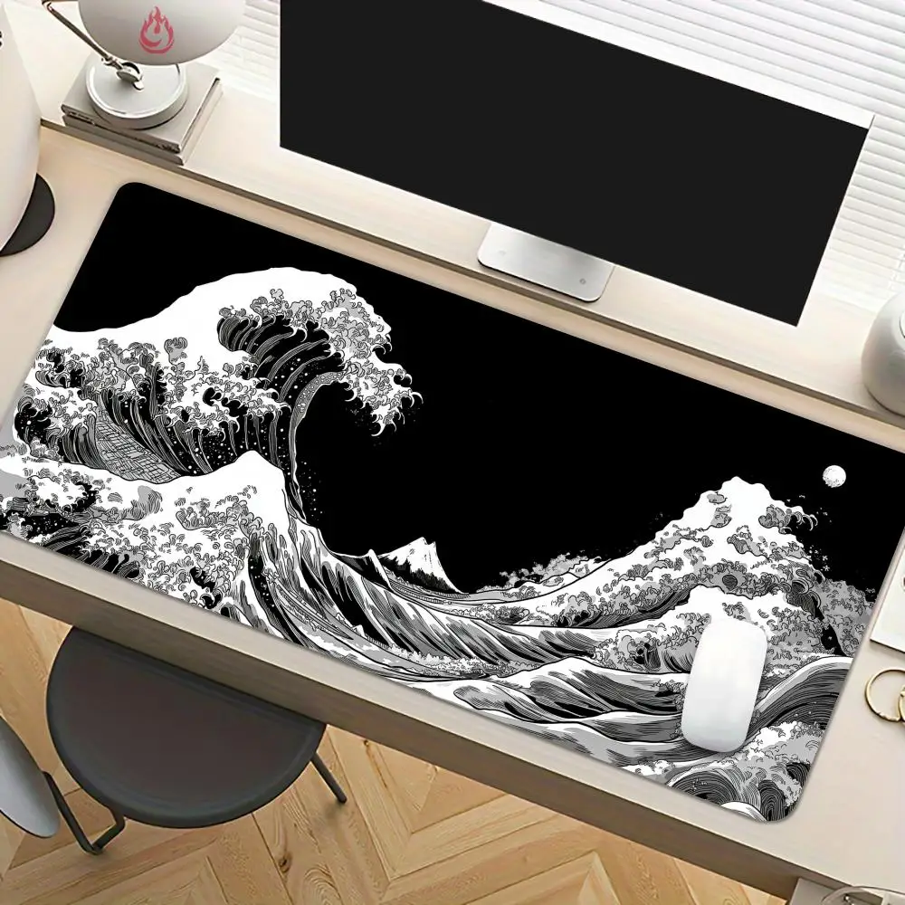 

Black and white aesthetic giant wave Mouse Pad Desk Mat Non-Slip office mousepad pc accessories keyboard Gaming pad tapis souris